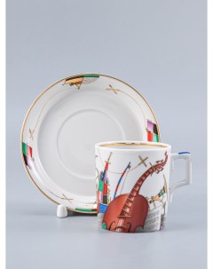 Чашка с блюдцем чайная Музыкальные инструменты на форме Гербовая твердый фарфор 220 мл Императорский фарфоровый завод