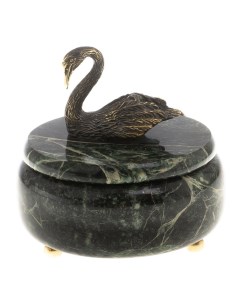 Шкатулка Лебедь из бронзы и змеевика 14 5 х 14 5 х 14 5 см Уральский сувенир