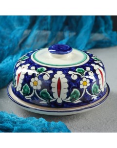 Масленка Риштанская Керамика Цветы 13 см синий Шафран