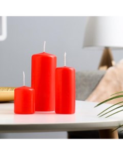 Свеча цилиндр набор 3 шт красная 4х5 см 4х9 см 5х11 5 см Омский свечной