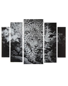 Картина модульная на подрамнике Черно белый леопард 2 14х53 2 21х69 5 1 34х79 80х118 см Nobrand