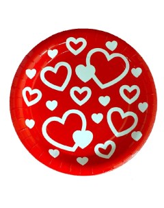 Тарелка бумажная Красная с сердцами 17 см 6 шт Сфера