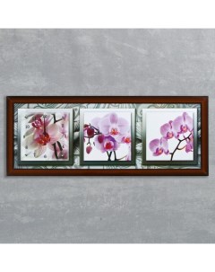 Часы картина настенные серия Цветы Орхидеи в черно белой рамке 35 х 100 см микс Сюжет