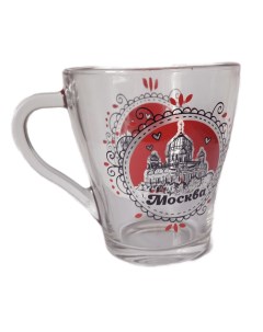 Кружка стекло 250 мл С видами Москвы дизайн красная площадь и Храм с красным цветом Fm
