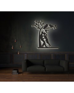 Декоративное панно на стену с белой подсветкой пара у дерева 60х64 Moretti