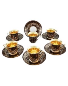 Набор кофейных пар 50 мл 6 шт высокие Виндзор Золотые цветы шоколад 1 158668 Leander