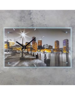Часы настенные серия Город Ночной город и архитектура стекло 35х60 см Сюжет