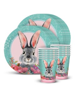 Набор одноразовой посуды Кролик стакан тарелка по 12 шт символ года Nd play