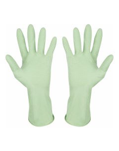 Перчатки для уборки латексные с хлопковым напылением зеленые р S Рыжий кот