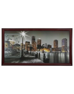 Часы картина настенные серия Город Ночной Бостон 50 х 100 см Сюжет