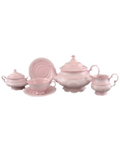 Чайный сервиз на 6 персон 15 предметов Соната Белый узор Розовая 158453 Leander