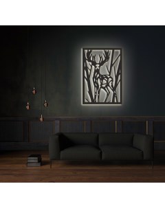 Декоративное панно на стену с белой подсветкой графический олень Moretti