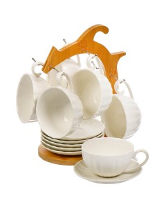 Набор чайный керамика 12 предметов на 6 персон 190 мл бамбуковая подставка Y4 6613 Nobrand