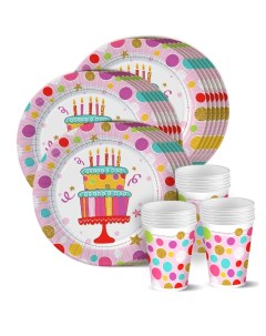 Набор одноразовой посуды Тортик стаканы тарелки 18 см по 18 шт Nd play