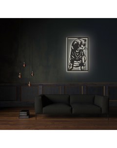 Декоративное панно на стену с белой подсветкой кот в очках 80 50 Moretti