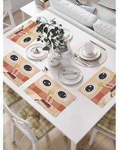 Комплект салфеток Филин с чашкой кофе для сервировки стола 32х46 см 4 шт Joyarty