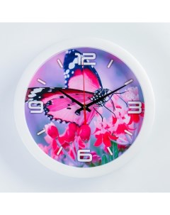 Часы настенные серия Животный мир Розовая бабочка плавный ход d 28 см Соломон