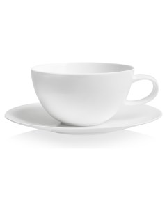 Чашка чайная с блюдцем Синергия 250 мл белый декор фарфор костяной Mix&match