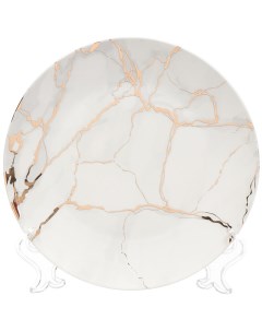 Тарелка десертная керамика 20 см круглая Белый мрамор Daniks