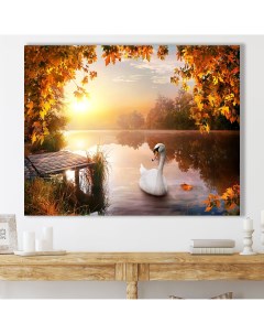 Картина на натуральном холсте 52х66 Озеро Осень Лебедь К0276 Добродаров
