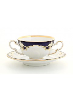 Чашка для супа Соната Темно синяя окантовка с золотом 0 35 л с блюдцем Leander