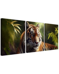 Картина Тигр в зеленой листве 66х156 см MDT0347 Добродаров