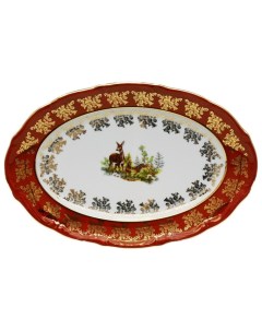 Блюдо 33 см овальное Мария Тереза Охота красная 091954 Bavarian porcelain