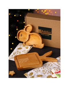 Подарочный набор посуды Ушастый заяц доска разделочная 28 15 1 8 см менажница Adelica