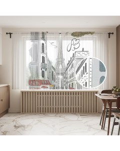 Тюль для кухни и спальни Париж кафе и эйфелевая башня 145x180 см Joyarty