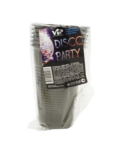 Стаканы одноразовые Disco Party пластиковые черные 200 мл х 6 шт Вип