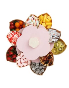 Раздвижная 2х ярусная менажница Цветок Candy Box для сухофруктов и конфет розовый Nobrand