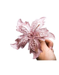 Искусственный нежно розовый цветок пуансеттии Сфарфаллио на клипсе 16 см Koopman international