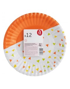 Набор тарелок бумажных картон треугольник с косой линией оранжевый d 230 мм 12 шт Actuel