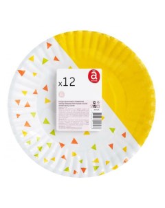 Набор тарелок бумажных картон треугольники с косой линией желтый d 230 мм 12 шт Actuel