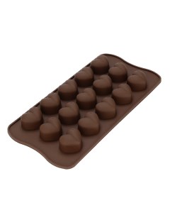 Силиконовая форма для шоколада Сердечки 15 ячеек Коричневый Markethot