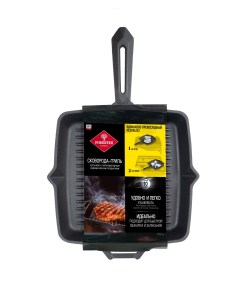 Сковорода гриль чугунная c антипригарным покрытием для стейков мяса птицы рыбы Forester