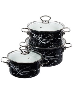 Набор посуды 6 предметов кастрюли 1 9 2 5 3 7 л КМЗ Черный мрамор 1 Элит черный Керченская эмаль