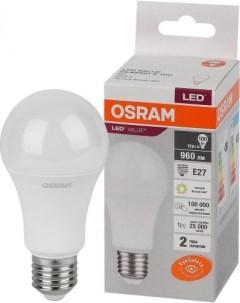Лампа LED LV CLA А60 12W груша E27 3000K 960lm мат 118x60 10 шт Osram