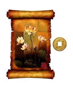 Картина с эффектом объёма Лотосы 42x29см монета Денежный талисман Elg