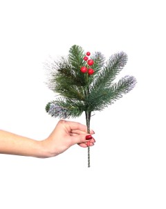Искусственная ветка Фьюжн хвоя с ягодами 30 см Царь елка, everchristmas