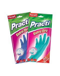 Комплект Practi Extra Dry Перчатки резиновые М синий в ассортименте х 2 упак Paclan