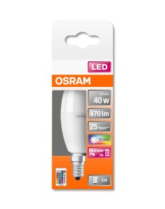 Лампа Leds CL B 40 REM 5 5W 827 230V FR RGBW E14 коробка 1 лампа свеча пульт Osram