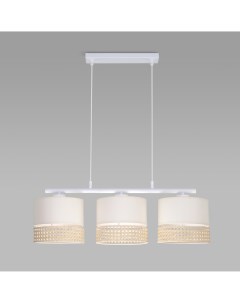 Подвесной светильник с 3 абажурами из ткани и ротанга 6694 Paglia белый E27 Tk lighting
