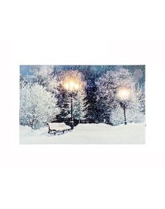 Светящаяся картина СКАМЕЙКА В СНЕЖНОМ ПАРКЕ 6 холодных тёплых LED огней 58х38 см Kaemingk