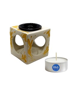 Аромалампа Кубик с узором белый 8 5 см керамика свеча в гильзе Elg