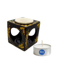 Аромалампа Кубик с узором черный 8 5 см керамика свеча в гильзе Elg