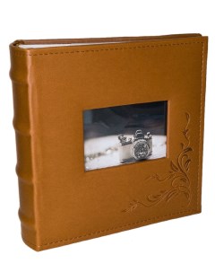 Фотоальбом Орнамент с окном коричневый обложка эко кожа 300 фото в кармашках 10х15 см Veldco