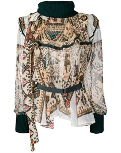 Sacai блузка с принтом и оборками нейтральные цвета Sacai