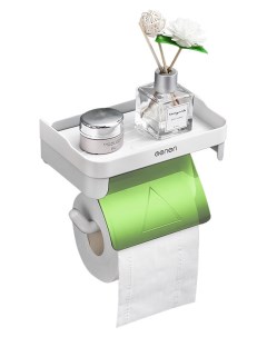 Держатель для туалетной бумаги настенный с пластиковой полкой 18х13х11 см зеленый Urm
