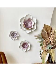 Настенный декор Цветы лотоса 3d Morning панно набор из 3 шт цвет Белый с фиолетовым цен Фабрика декора i am art